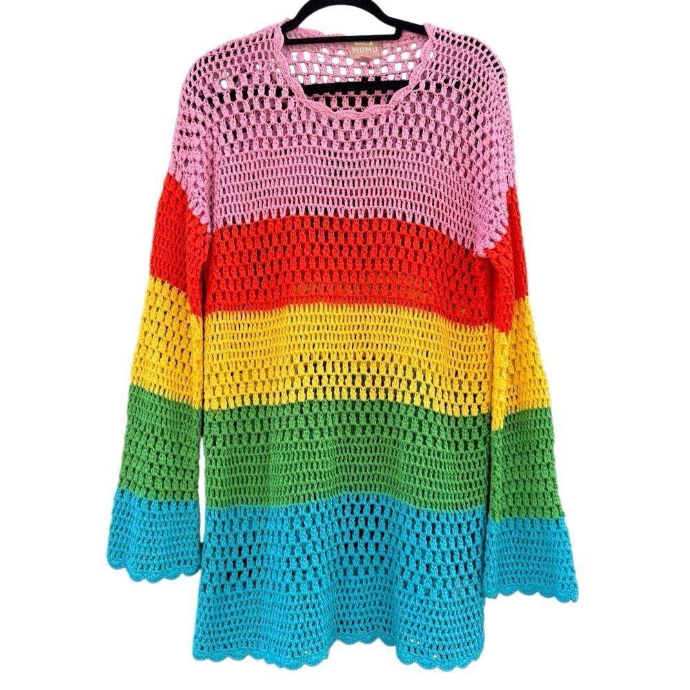 Show Me Your Mumu Women's Paula Colorful Color-block Crochet Pullover Size Small - Picture 6 of 8